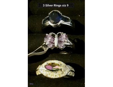 3 X SILVER ASSORTED RINGS SIZE 9        

Conditio...