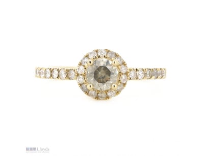 14K YELLOW GOLD, CHAMPAGNE DIAMOND, HALO RING.    ...