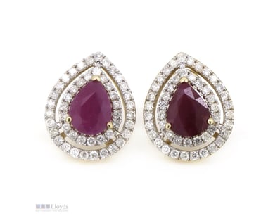 14K YELLOW GOLD, RUBY AND DIAMOND, DOUBLE HALO STU...