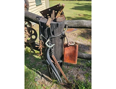 Assorted equipment, including metal fuel can, meta...
