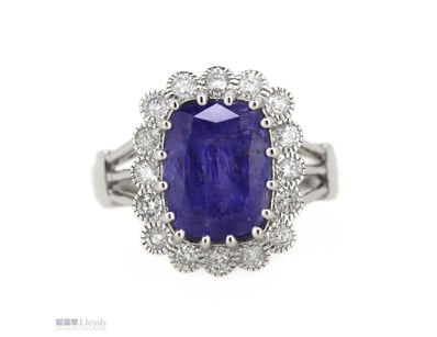 14K WHITE GOLD, TANZANITE AND DIAMOND, VINTAGE STY...