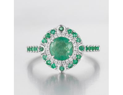14CT WHITE GOLD BRAZILIAN EMERALD AND DIAMOND ANTI...