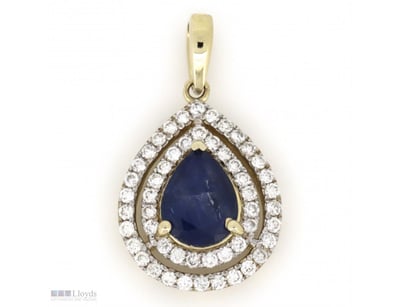 14K YELLOW GOLD, BLUE SAPPHIRE AND DIAMOND, DOUBLE...