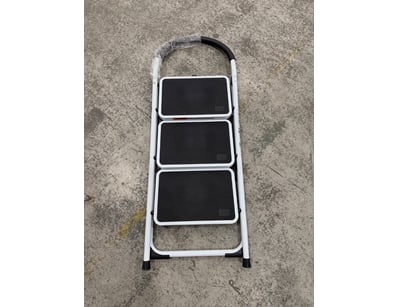 Three-step folding step ladder with white metal fr...