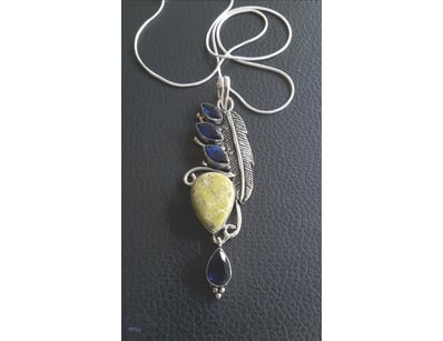 925 SILVER ETHNIC STYLE TANZANITE GEMSTONE PENDANT...