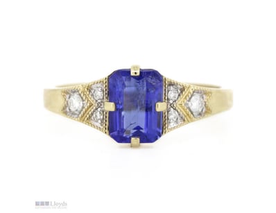 14K YELLOW GOLD, TANZANITE AND DIAMOND, DRESS RING...