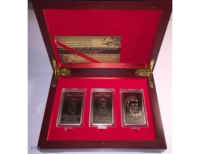 AWESOME SET OF 3 NED KELLY 1 OUNCE INGOTS, WANTED,...