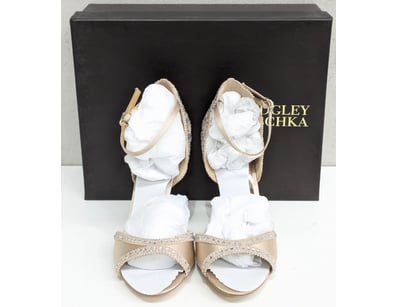 BADGLEY MISCHKA ROXY NUDE SATIN EMBELLISHED EVENIN...
