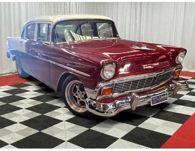 <b>1956 Chevrolet 210 Sedan - Maroon and Pearl Whi...