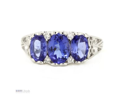 14K WHITE GOLD, TANZANITE AND DIAMOND, TRILOGY RIN...
