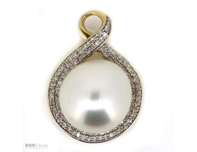 14K YELLOW GOLD, WHITE CULTURED SOUTH SEA PEARL AN...