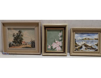 COLLECTION OF THREE FRAMED OIL PAINTINGS AND ONE U...