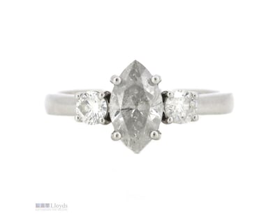 14K WHITE GOLD AND DIAMOND, TRILOGY RING.      

T...