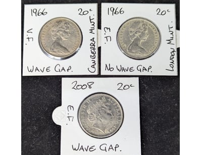 1966 'WAVE GAP' CANBERRA TWENTY CENT, 1966 'NO WAV...