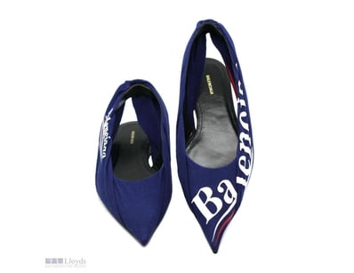 BALENCIAGA BLUE FABRIC AND LEATHER KNIFE LOGO POIN...