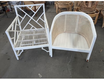 Pair of white-painted rattan and timber bedroom pi...