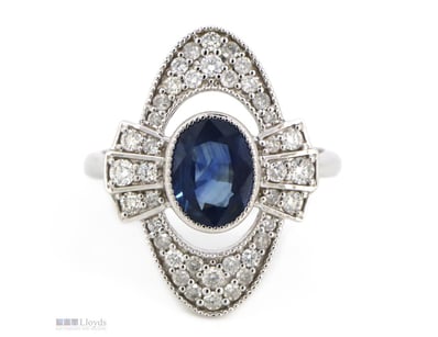 14K WHITE GOLD, 1.36CT BLUE CEYLON SAPPHIRE AND DI...