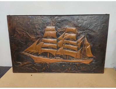 EMBOSSED COPPER RELIEF PANEL - FULL-RIGGED SAILING...