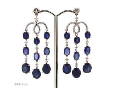 14K ROSE GOLD, BLUE SAPPHIRE AND DIAMOND, CHANDELI...
