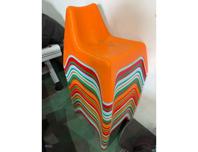 IKEA BUNSÖ stacking chair in vibrant orange plasti...