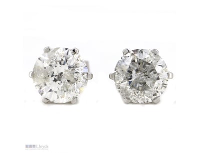 14K WHITE GOLD AND 2.61CT TDW DIAMOND, STUD EARRIN...