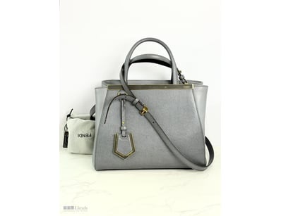 FENDI PETITE 2JOURS VITELLO ELITE GREY LEATHER TOT...