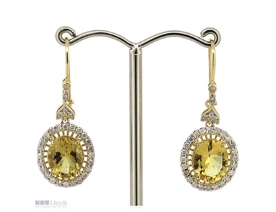 14K YELLOW GOLD, HELIODOR AND DIAMOND, ANTIQUE INS...