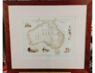 ANTIQUE HAND-COLOURED MAP OF AUSTRALIA WITH INDIGE...