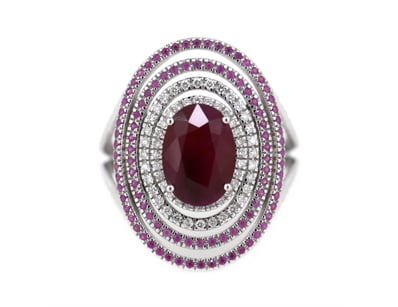 14K WHITE GOLD, RUBY, PINK SAPPHIRE AND DIAMOND, S...