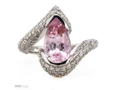 14K WHITE GOLD, MORGANITE AND DIAMOND, CROSSOVER R...