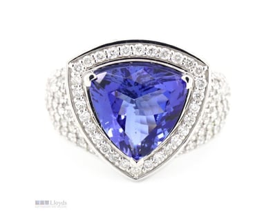14K WHITE GOLD, TANZANITE AND DIAMOND, COCKTAIL RI...