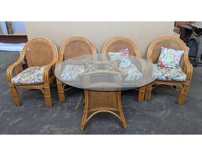 Dining suite, includes 4 x rattan cane style armch...
