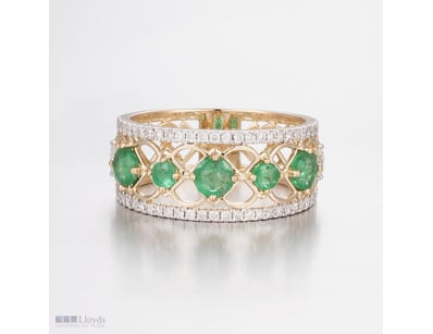 14CT YELLOW GOLD BRAZILIAN EMERALD AND DIAMOND DRE...