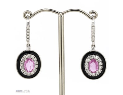 14K WHITE GOLD, PINK SAPPHIRE AND DIAMOND, HALO EA...