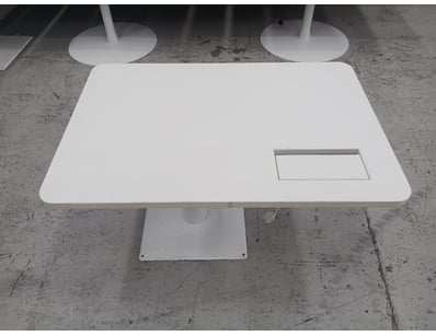 UNASSEMBLED Modern white pedestal table featuring ...