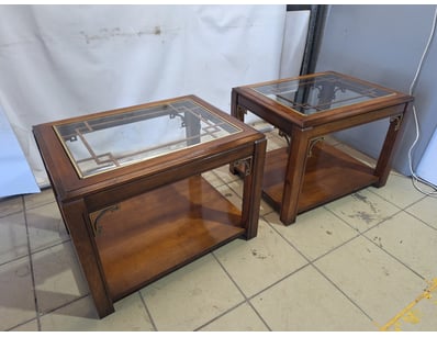 X2 Side Tables With Glass Top, Timber Style, Brown...