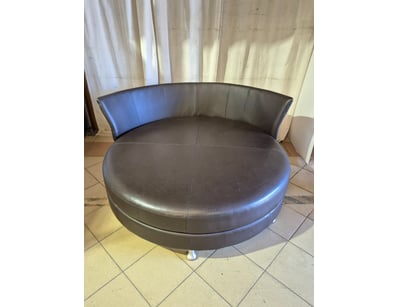 Couch, round, brown finish, leather style with sto...