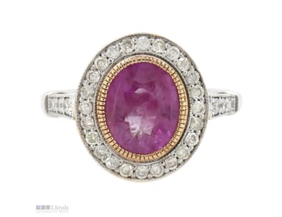 14K WHITE/ROSE GOLD, PINK SAPPHIRE AND DIAMOND, HA...