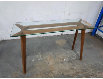 Hall Table With Glass Top, Timber Style, Brown Fin...