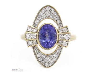 14K YELLOW GOLD, TANZANITE AND DIAMOND, DECORATIVE...