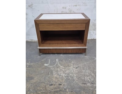 Timber style bed side table with stone top and one...