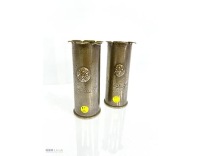 PAIR OF BRITISH MILITARY SHELL CASES WITH HERALDIC...
