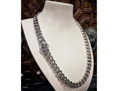 CUBAN WHITE  GOLD PLATED  STAINLESS STEEL    CHAIN...