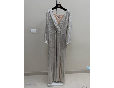 SILVER SEQUINED EVENING GOWN WITH WRAP

Item Size:...