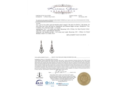 14K YELLOW GOLD, AQUAMARINE AND DIAMOND, DROP EARR...