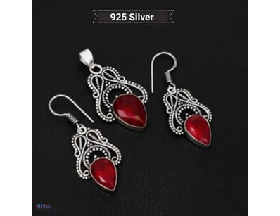 925 SILVER ETHNIC STYLE HAND MADE PENDANT AND EARR...