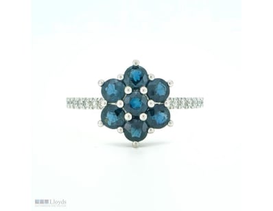 9CT WHITE GOLD CEYLON SAPPHIRE AND DIAMOND FLORAL ...