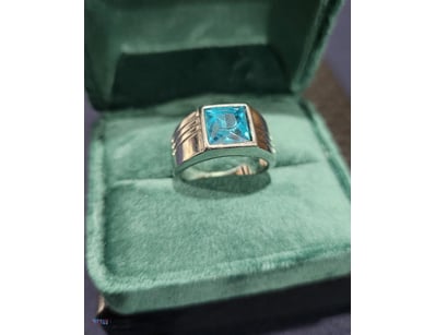 925 STERLING SILVER RING WITH PRINCESS CUT BLUE CU...