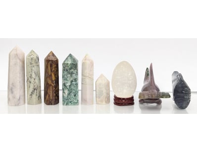 COLLECTION OF POLISHED STONE SPECIMENS, CRYSTALS, ...