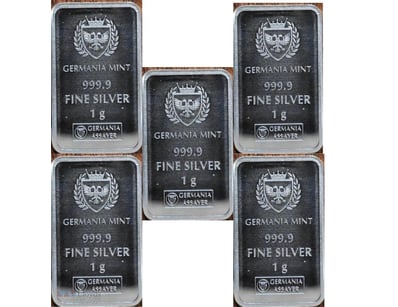 1 GRAM GERMANIA MINT BARS X 5 UNC---HARD TO SOURCE...